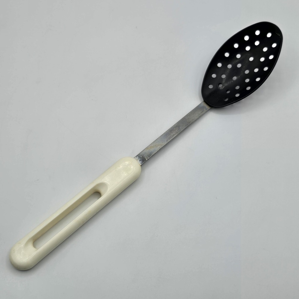 Vintage‎ Bonny USA Slotted Serving Spoon Nylon Plastic Black w/White Handle